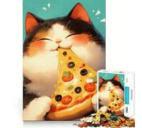 Rompecabezas de 1000 Piezas con diseño de Gato Calico Amante de la Pizza para Adolescentes Juguete para Pensar y Relajarse Diseño nítido Regalo Ideal para Festivales (38x26cm)