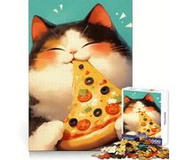 Rompecabezas de 1000 Piezas con diseño de Gato Calico Amante de la Pizza para Adolescentes Juguete para Pensar y Relajarse Diseño nítido Regalo Ideal para Festivales (38x26cm)
