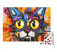Rompecabezas de 1000 Piezas con diseño de Gato Colorido y Ojos de Gato psicodélicos en Primer Plano. Juego Educativo para Adultos. Decoración del hogar. Difícil y desafiante. 70x50cm.