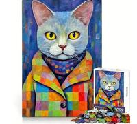 Rompecabezas de 1000 Piezas con diseño de Gato con Abrigo de Retazos para Adultos y Adolescentes Ideal para Relajarse, con Bordes definidos y un Toque navideño (38x26cm)