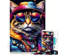 Rompecabezas de 1000 Piezas con diseño de Gato con Gafas de Sol,Corte Premium,Juego Creativo para ejercitar la Mente,Paz y diversión,decoración navideña para la Pared (38x52cm)