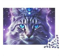 Rompecabezas de 1000 Piezas con diseño de Gato, Corona y Galaxia púrpura. Juego Educativo para Adultos. Decoración del hogar. Desafío de Regalos de cumpleaños. 38 x 26 cm