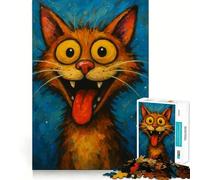 Rompecabezas de 1000 Piezas con diseño de Gato de Dibujos Animados con la Lengua Fuera Pintura de Corte nítido Juego de lógica y Pensamiento Tiempo de Juego Relajante Regalo Divertido de cumpleaños