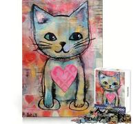 Rompecabezas de 1000 Piezas con diseño de Gato de San Valentín y corazón Amoroso técnica Mixta para Adolescentes Ideal para Relajarse divertirse y Disfrutar del Tiempo Libre Regalo de Temporada