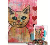 Rompecabezas de 1000 Piezas con diseño de Gato de San Valentín y Corazones Juguete Que desafía la Mente Troquelado de Alta precisión Un Reto Divertido para Pasar el Tiempo (38x52cm)