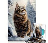 Rompecabezas de 1000 Piezas con diseño de Gato del Bosque Noruego en Invierno para Adolescentes Juego Mental Juguete para el hogar Corte preciso (38x52cm)