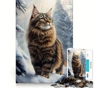 Rompecabezas de 1000 Piezas con diseño de Gato del Bosque Noruego en Invierno para Adultos Juguete Inteligente para el hogar Decoración de Pared con Corte preciso (38x26cm)