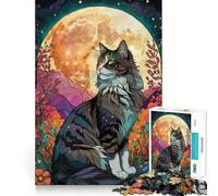 Rompecabezas de 1000 Piezas con diseño de Gato del Bosque Noruego y jardín Nocturno para Adolescentes Juguete para desarrollar la Mente Diseño Divertido y Relajante armar (38x26cm)