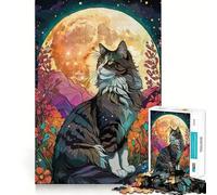 Rompecabezas de 1000 Piezas con diseño de Gato del Bosque Noruego y jardín Nocturno para Adultos Regalo Ideal para Mejorar la Memoria y Relajarse Corte Premium Sorpresa cálida (50x75cm)