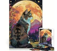 Rompecabezas de 1000 Piezas con diseño de Gato del Bosque Noruego y Luna Llena para Adolescentes Ideal para estimular la Memoria Reducir el estrés y Crear un Ambiente artístico con Cortes Suaves