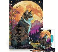 Rompecabezas de 1000 Piezas con diseño de Gato del Bosque Noruego y Luna Llena para Adolescentes Juguete Que estimula la lógica y Alivia la tensión Borde de Calidad Artículo de Santa Claus (50x75cm)