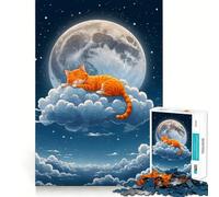 Rompecabezas de 1000 Piezas con diseño de Gato durmiendo bajo la Luna,Ideal para ejercitar la Mente Un pasatiempo Fascinante para Momentos de Ocio (50x75cm)