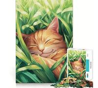Rompecabezas de 1000 Piezas con diseño de Gato durmiendo en la Hierba para Adultos Juguete de lógica para Jugar en Interiores Corte de precisión Regalo Ideal 38x26cm