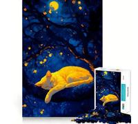 Rompecabezas de 1000 Piezas con diseño de Gato durmiendo en un árbol por la Noche, Ideal para Adolescentes Juguete para aliviar el estrés Diseño artístico y fácil de Usar 38x26cm