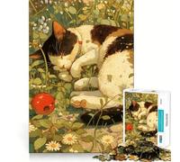Rompecabezas de 1000 Piezas con diseño de Gato durmiendo Entre Flores para Adultos Recall Upgrade Stress Relief Tight Cut Santa Wish Pick 38x52cm