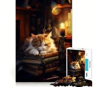 Rompecabezas de 1000 Piezas con diseño de Gato durmiendo sobre Libros con Vela Ideal para Adolescentes Mejora la Memoria estimula el Juego Relajante y CREA un Ambiente Tranquilo Artículo