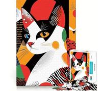 Rompecabezas de 1000 Piezas con diseño de Gato en Arte geométrico,Corte Impecable,Divertido y lógico Juego de Mesa Gratuito Actividad de cumpleaños (38x52cm)