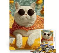 Rompecabezas de 1000 Piezas con diseño de Gato en Flotador con Patos,Ideal para Adolescentes Estimula la Memoria cognitiva,fomenta la relajación y Proporciona una Experiencia placentera Corte preciso