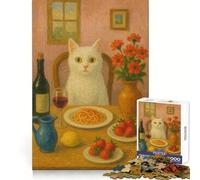 Rompecabezas de 1000 Piezas con diseño de Gato en la Mesa para Adolescentes Memoria ágil, fácil relajación, Bordes limpios Feliz Navidad (38x26cm)