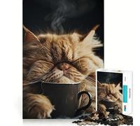 Rompecabezas de 1000 Piezas con diseño de Gato en Taza de café Persa para Adultos Juguete para ejercitar la Mente Diseño Casual y Relajante Colección de Piezas de Arte para armar (50x75cm)