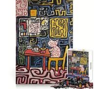Rompecabezas de 1000 Piezas con diseño de Gato en una cafetería, Estilo Pop Art, para Adolescentes Fácil de armar Ideal para el Ocio Corte Limpio Navidad (38x26cm)