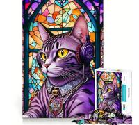 Rompecabezas de 1000 Piezas con diseño de Gato Escuchando música Piezas de Corte Limpio Juguete para desarrollar la Capacidad cognitiva Momento de relajación Diversión Decoración navideña (38x52cm)