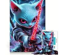 Rompecabezas de 1000 Piezas con diseño de Gato esfinge Guerrero samurái para Adultos Juguete para estimular la lógica, Ideal para Momentos de unión Regalo de Primera Calidad 38x26cm
