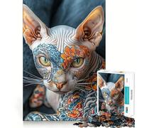 Rompecabezas de 1000 Piezas con diseño de Gato esfinge Tatuado para Adolescentes Juguete para desarrollar la lógica y la diversión Bordes Suaves Regalo Creativo 38x52cm