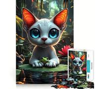 Rompecabezas de 1000 piezas con diseño de gato esfinge y rana en un estanque Ideal para adolescentes, desarrolla la mente y fomenta el tiempo libre Diseño de bordes precisos Un regalo original 38x26cm