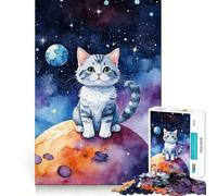 Rompecabezas de 1000 Piezas con diseño de Gato Espacial en Acuarela para Adolescentes Refuerza la Memoria y el vínculo Familiar Bordes precisos Regalo Original (38x26cm)