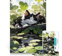 Rompecabezas de 1000 Piezas con diseño de Gato,Estilo Anime,Lago,Corte preciso,Arte,lógica,Juego,Tiempo de relajación,Regalo Divertido de cumpleaños (38x26cm)