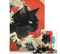 Rompecabezas de 1000 Piezas con diseño de Gato Estilo Ukiyo-e,Arte de Corte nítido,Juguete de construcción para Relajarse y divertirse en cumpleaños (50x75cm)