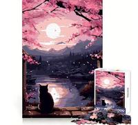 Rompecabezas de 1000 Piezas con diseño de Gato,Estilo Zen japonés,Estilo Pixel Art,Ideal para Adolescentes Actividad Relajante y para el Bienestar Cerebral Cierre Perfecto Regalo Encantador (38x26cm)