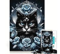 Rompecabezas de 1000 Piezas con diseño de Gato gótico y Rockabilly,Bordes Finos,Ideal para desarrollar la Mente,Relajarse y Disfrutar de la Navidad Regalo artístico (50x75cm)