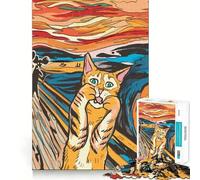Rompecabezas de 1000 Piezas con diseño de Gato Gritando, Pintura al óleo, para Adultos Ideal para desarrollar la Memoria, aliviar el estrés y armar (38x26cm)