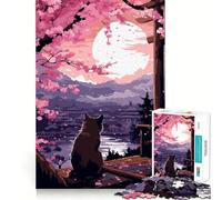 Rompecabezas de 1000 Piezas con diseño de Gato japonés al Atardecer,Arte pixelado,Juego de unión Limpia,Juego Inteligente,Regalo para Relajarse,decoración navideña (50x75cm)
