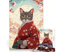 Rompecabezas de 1000 Piezas con diseño de Gato Kimono y Flores de Cerezo para Adultos Ideal para Practicar el razonamiento,Disfrutar en Silencio y con Bordes Regalo para Las Fiestas