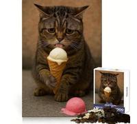 Rompecabezas de 1000 Piezas con diseño de Gato lamiendo un Cono de Helado para Adultos Actividad Cerebral Relajante y Divertida Corte preciso Regalo Ideal para Navidad (50x75cm)