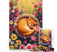 Rompecabezas de 1000 Piezas con diseño de Gato Naranja durmiendo Entre Flores Ideal para Adolescentes Recuerda Mejora tu Estado de ánimo y CREA una Mente Tranquila Arte de Corte nítido Coleccionable