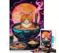 Rompecabezas de 1000 Piezas con diseño de Gato Naranja en un tazón de Ramen para Adultos Juguete Que desafía la Mente Pieza de colección de Arte de Corte (38x26cm)