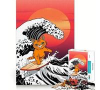 Rompecabezas de 1000 Piezas con diseño de Gato Naranja surfeando una Ola Gigante para Adolescentes Ideal para estimular la Memoria Reducir el estrés y Crear un Rompecabezas de Corte Suave Regalo