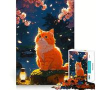 Rompecabezas de 1000 Piezas con diseño de Gato Naranja y Flores de Cerezo para Adolescentes Juego Mental Juguete para el hogar Corte preciso (38x26cm)