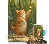 Rompecabezas de 1000 Piezas con diseño de Gato Naranja y Mariposa en el jardín, Ideal para Adolescentes Requiere Montaje Relajante y una Imagen (50x75cm)