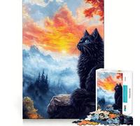 Rompecabezas de 1000 Piezas con diseño de Gato Negro al Atardecer en la montaña,articulaciones afiladas,Juguete de construcción Que fomenta la concentración,Juego Tranquilo,diversión para cumpleaños