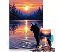 Rompecabezas de 1000 Piezas con diseño de Gato Negro al Atardecer en un Lago Arte de Corte preciso Actividad de Juego Inteligente Momento de Juego Tranquilo Regalo de decoración de cumpleaños 50x75cm