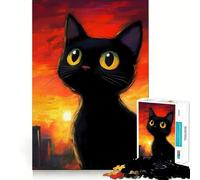 Rompecabezas de 1000 Piezas con diseño de Gato Negro al Atardecer,Piezas de Ajuste preciso,Juguete Creativo y Divertido,Ideal para Momentos de diversión acogedores y como Regalo de cumpleaños 50x75cm