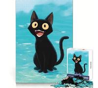 Rompecabezas de 1000 Piezas con diseño de Gato Negro de Dibujos Animados con Gran Sonrisa Claridad Mental, Placer Relajante, Cierre, Sorpresa Festiva (38x26cm)