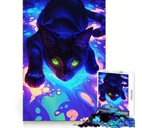 Rompecabezas de 1000 Piezas con diseño de Gato Negro en espirales de neón para Adultos Actividad Cerebral, Relajante y Divertida Corte preciso Regalo Ideal para Navidad (50x75cm)