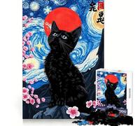 Rompecabezas de 1000 Piezas con diseño de Gato Negro en la Noche Estrellada para Adolescentes Memoria ágil, fácil relajación, Bordes limpios, Ideal para una Navidad Alegre (50x75cm)