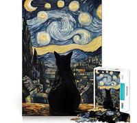Rompecabezas de 1000 Piezas con diseño de Gato Negro en la Noche Estrellada,Piezas de Ajuste preciso,Juguete Creativo y Divertido,Ideal para Momentos de diversión acogedores y como Regalo